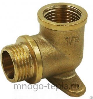 Уголок латунный 1/2 х 1/2 вн/нр (Ду 15 х 15), с креплением - №1