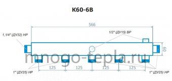 Коллектор распределительный для котельной RISPA К 60-6В, нержавеющая сталь - №1